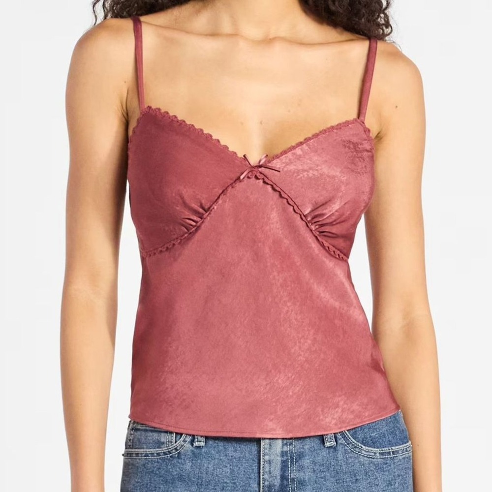 Babydoll Camisole Y2K Vibe Rose Mauve Sz Large Ginger Cami Top Lace Trim Bow NWT